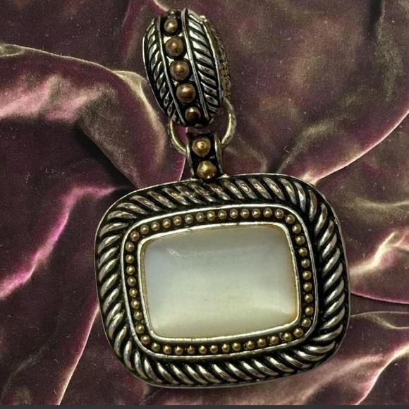 Avon Jewelry - Vintage Avon Heavy Ornate Rectangle Pendant Two Tone Silver Gold Statement Charm